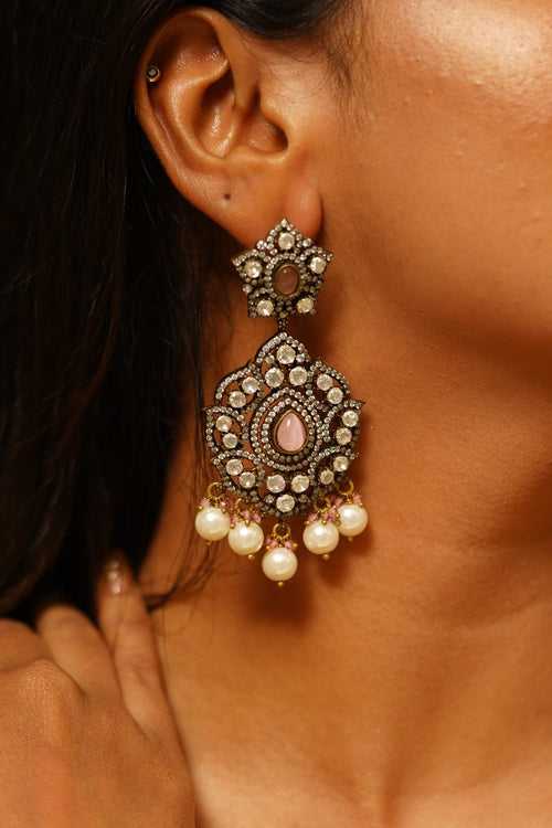Sonakshi Uncut diamond Long earrings | Victorian Polish