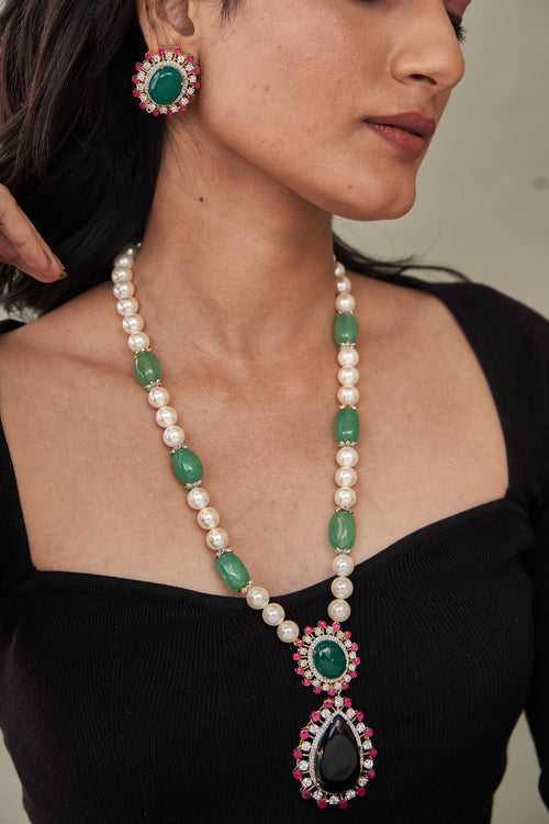 Aru Gemstone Long Necklace Set