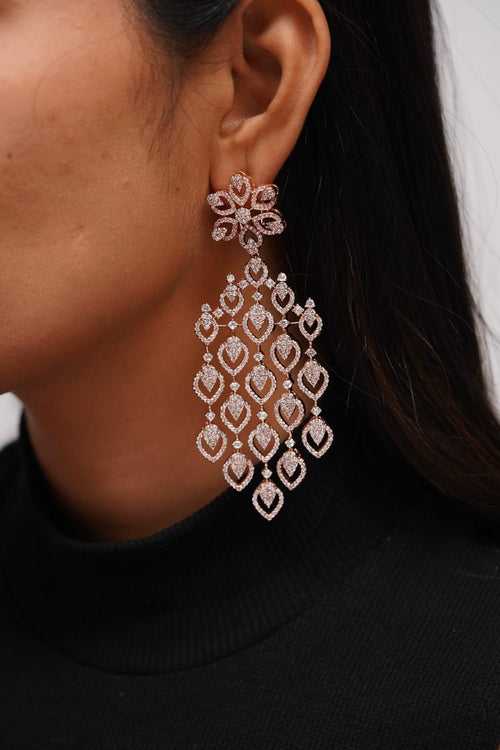 Azalea Floral Long Diamond Earrings