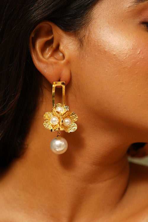 Cynthia Golden Floral Statement Earrings