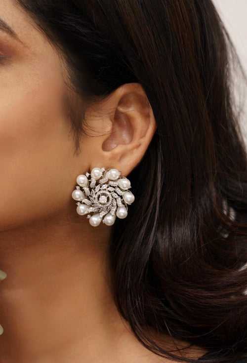 Darcy Floral Diamond And Pearl Studs
