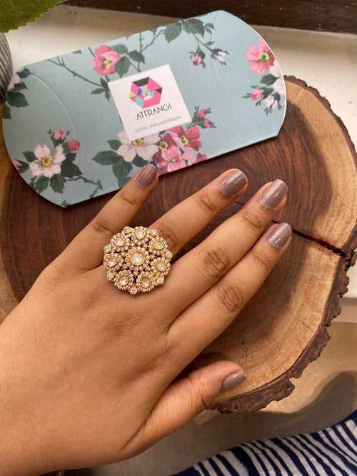 Deepika Style Indian Moissanite  Ring | Rose Gold Polish