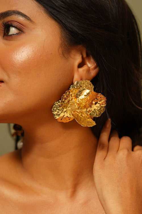 Floral Explosion Oversized Dramatic Gold Studs