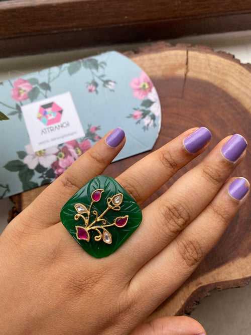 Holdali Emerald Carved Ring