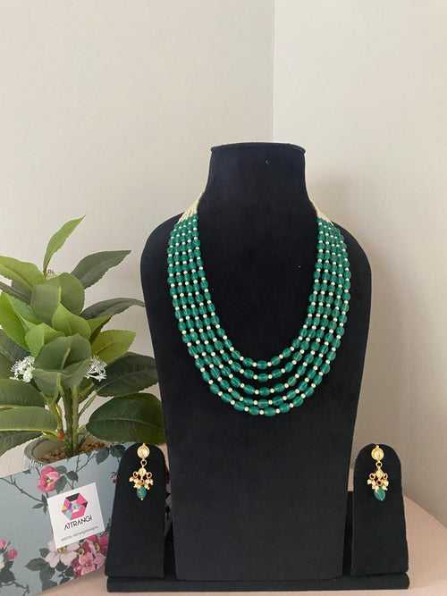 Indumati Pearl & Green Beads Mala