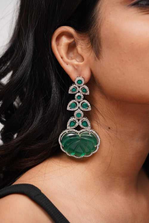 Jizzy Emerald GemStone Diamond Long Earrings