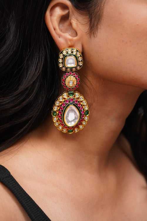 Shreya Uncut Diamond Long Earrings | Potta Rubies and Emeralds