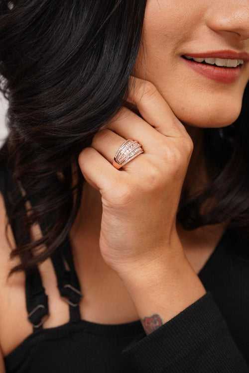 Zoe Multi Row Concave Ring | Baguette And Round Diamond