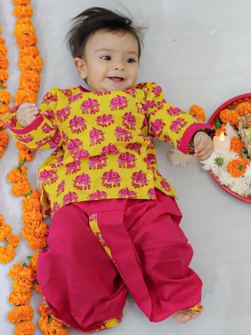 BownBee Pure Cotton Full Sleeve Dhoti Kurta for Baby Boy- Yellow