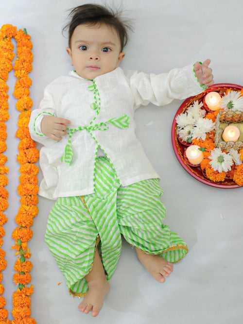 BownBee  Baby Boys Pure Cotton Full Sleeve Dhoti Kurta for Baby Boy- White