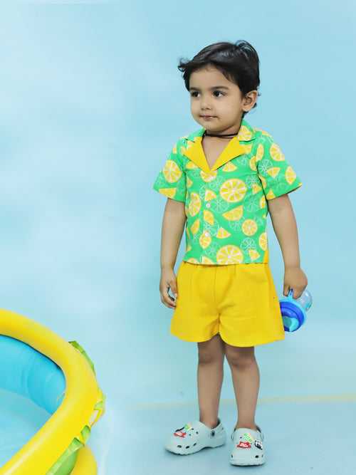 Lemonlush Shirt and Short Set for Boys - Green and Yellow