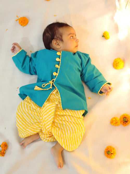 BownBee  Baby Boys Pure Cotton Full Sleeve Dhoti Kurta - Green