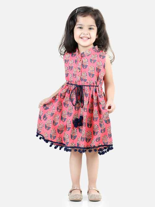 BownBee Pure Cotton Printed Frock  and Dresses for Girls- Pink