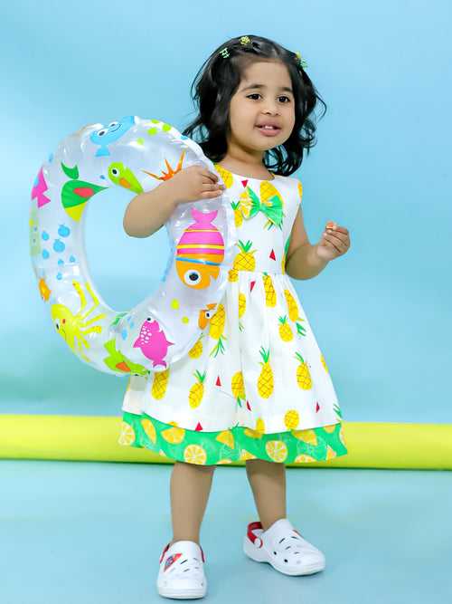 Pinacolada Summer Frock for Girls-White