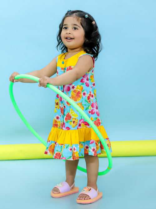 SunnyCitrus Summer Dress for Girls - Blue