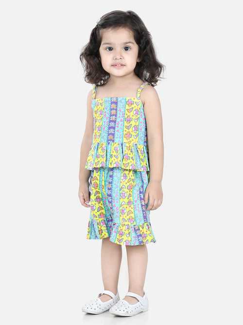 BownBee Sleeveless Floral Motif Print Spaghetti Top With Shorts- Super Sale