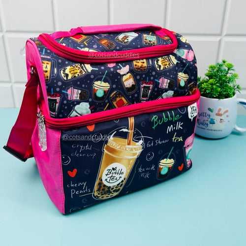 Versatile and Stylish: Fully Padded Double Decker Multipurpose Lunch Bag with Adjustable Strap (Bubble Tea)