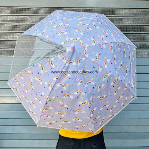 Colorful PVC Kids Umbrella with 1 Rib Clear See-Thru Vision: A Fun and Functional Rainy Day Companion (Rainbow)