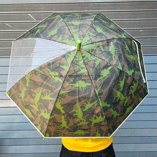 Colorful PVC Kids Umbrella with 1 Rib Clear See-Thru Vision: A Fun and Functional Rainy Day Companion (Big Dino)