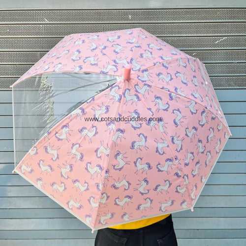 Colorful PVC Kids Umbrella with 1 Rib Clear See-Thru Vision: A Fun and Functional Rainy Day Companion (Unicorn)
