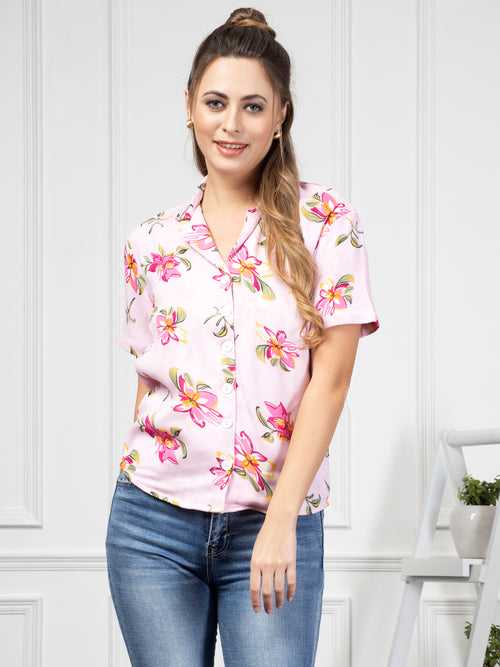 Pink Printed Cuban Shirt