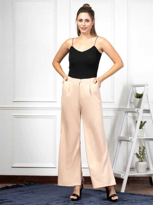 Women Peach Korean Style Flare Trouser