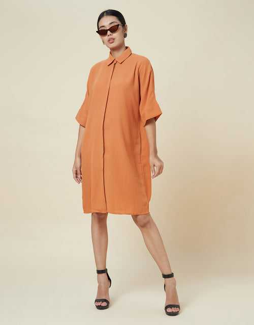 Orange Oversized Shirt Dress