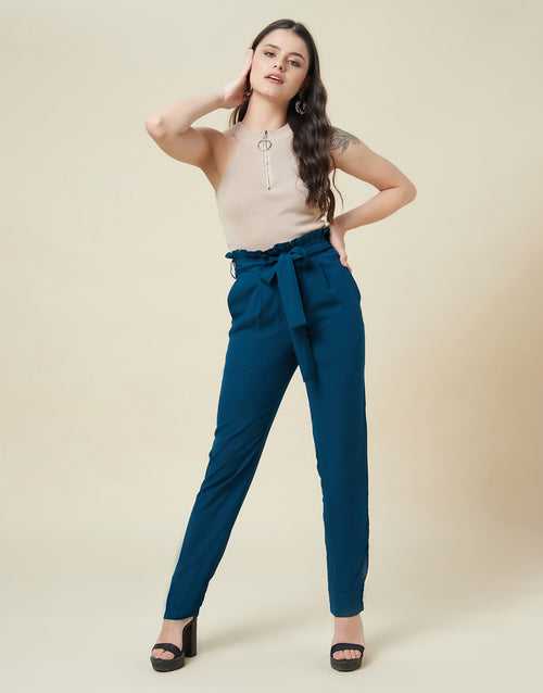 Blue PaperBag Slim Fit Trouser