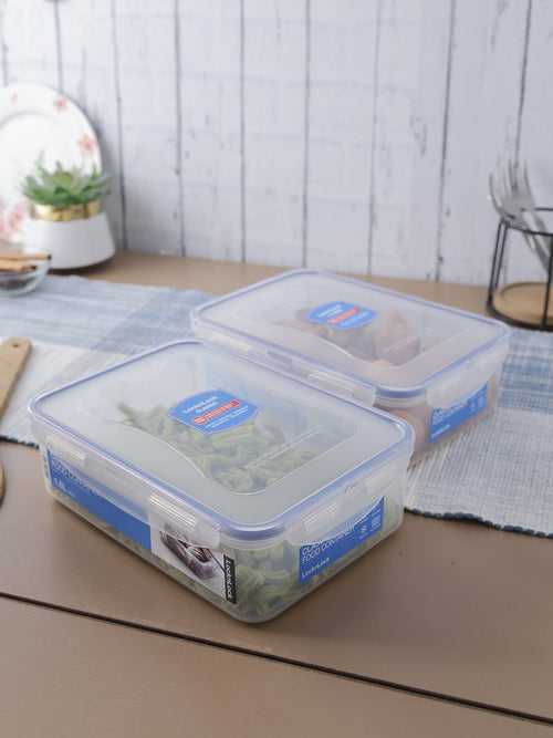 LocknLock Classics Rectangular Plastic Airtight Food Storage Container, 1.6 Liter, Set of 2