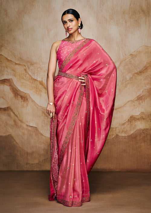 Pink Saree In Viscose