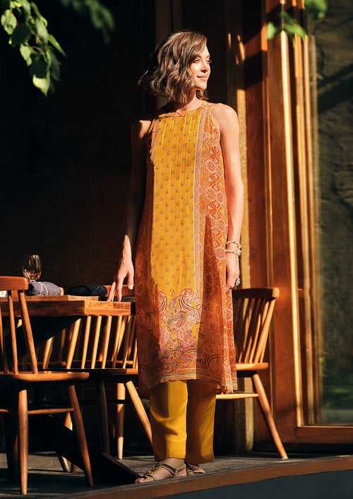 Mustard printed tunic set