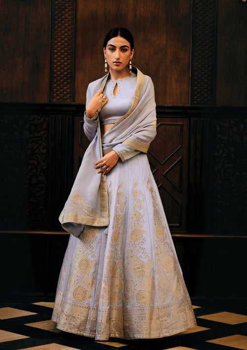 Cloud grey weaving lehenga set