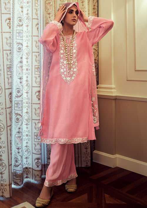 Flamingo tissue embroidered kurta set