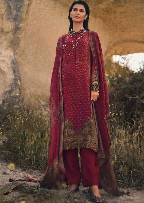 Carmine red printed kurta set