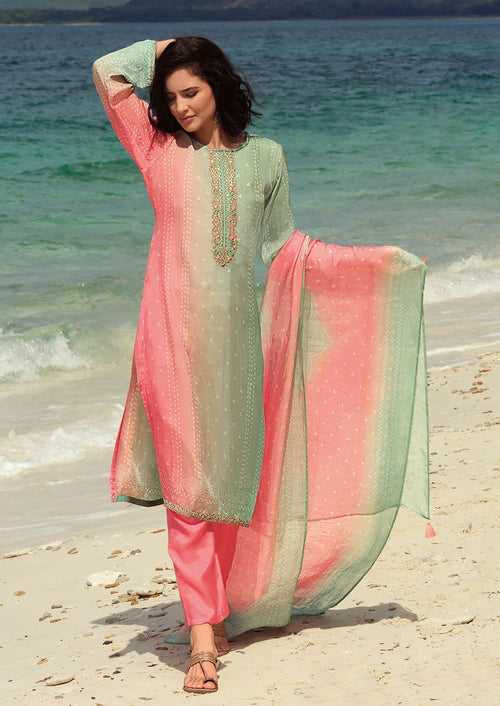 Printed ombre kurta set in organza