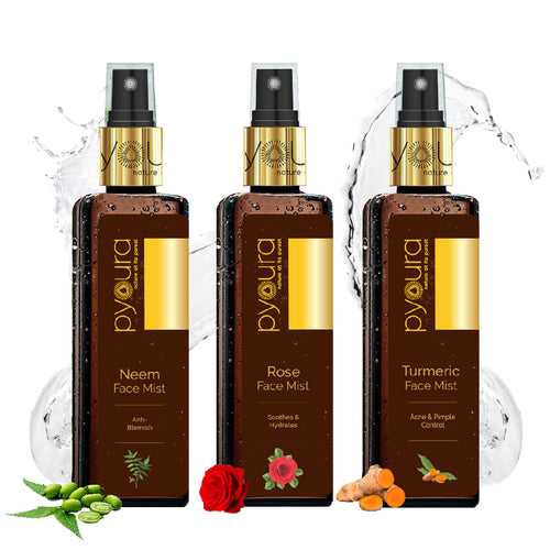 Turmeric +Neem + Rose Face Mist Combo <h4> A complete, easy-to-use skincare kit that keeps managing acne, pimples and dark spots just a soothing, alcohol and stain free spray away <h4> <h6>100 ml each Pack of 3<h6>