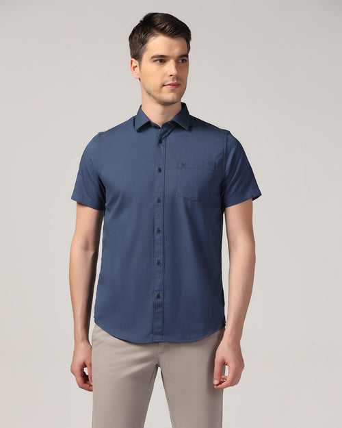 Casual Half Sleeve Blue Solid Shirt - Mandy