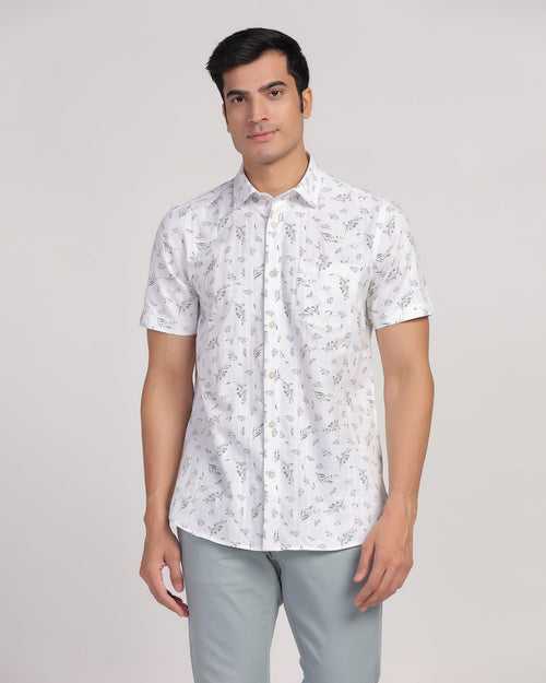Linen Casual Half Sleeve Grey Printed Shirt - Martin