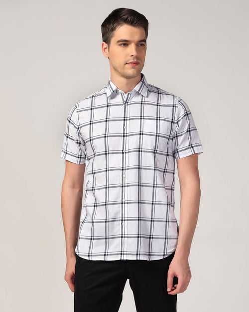 Casual Half Sleeve White Check Shirt - Kevin