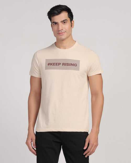 Crew Neck Beige Printed T-Shirt - Bouque