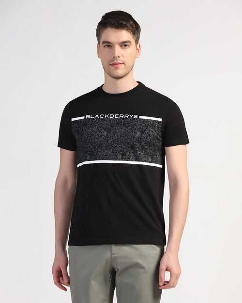 Crew Neck Black Printed T-Shirt - Peak