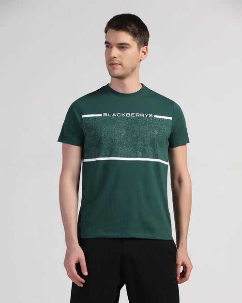 Crew Neck Hunter Green Printed T-Shirt - Peak