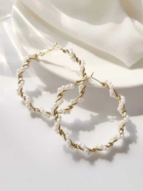 Stylish Pearl Twirl Hoop Earrings