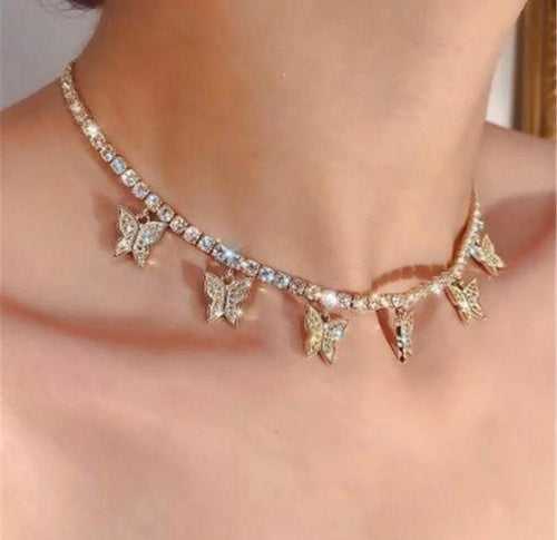 Butterfly Charm Studded Luxe Choker Necklace