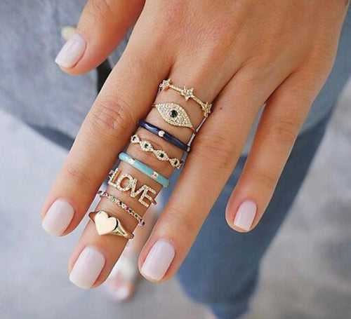 Evil Eye Heart Combo Ethereal Rings Set (Set of 8)