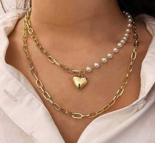Half n Half Heart Pearl Necklace
