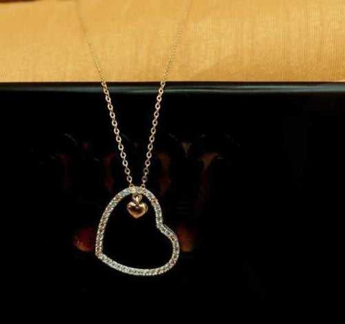 Studded Heart Pendant Chain Necklace