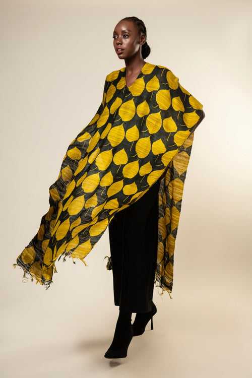 Yellow Leaf Tussar Peace Silk 3 in 1 Cape