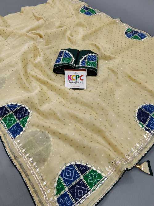 KcPc Designer Bandhani Style Fancy Saree with Gotapatti handwork and blouse