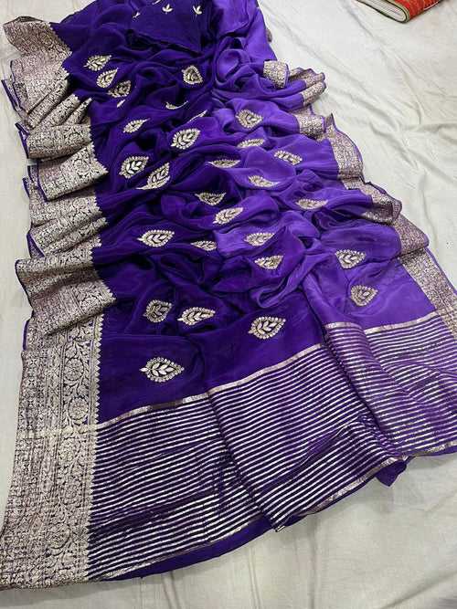 New Purple Pure HO Silk Jaipuri Gotapatti Work Saree with blouse RG